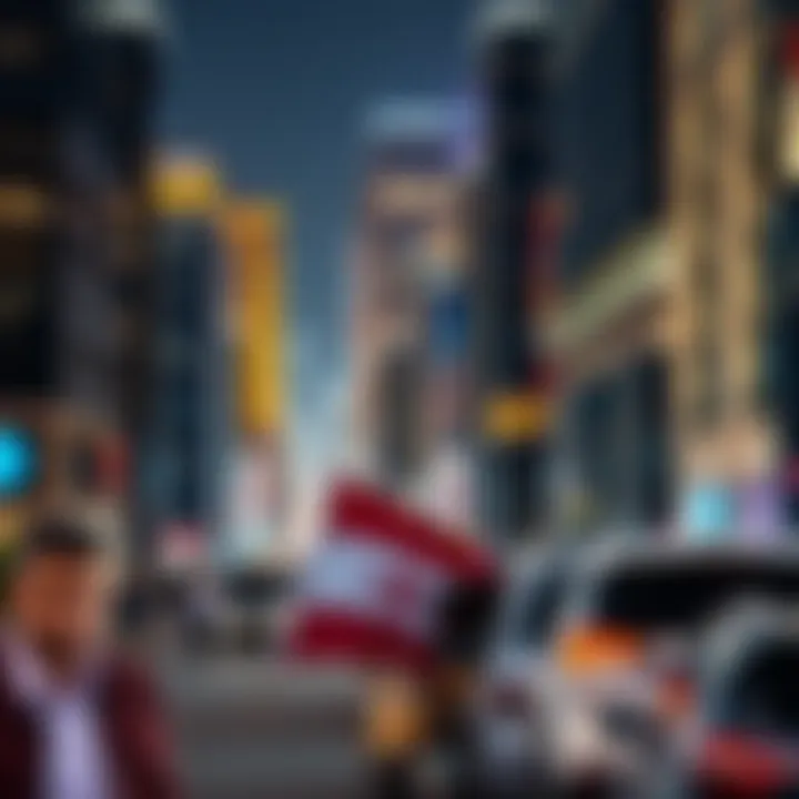 An overview of the bustling financial district within Dubai DFC, highlighting its vibrant atmosphere