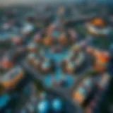 Aerial view of Dubai Parks & Resorts showcasing its expansive layout and attractions
