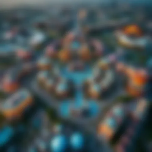 Aerial view of Dubai Parks & Resorts showcasing its expansive layout and attractions