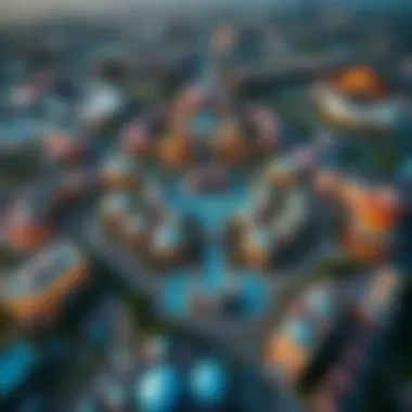 Aerial Perspective of Dubai Parks & Resorts Aerial view of Dubai Parks & Resorts showcasing its expansive layout and attractions