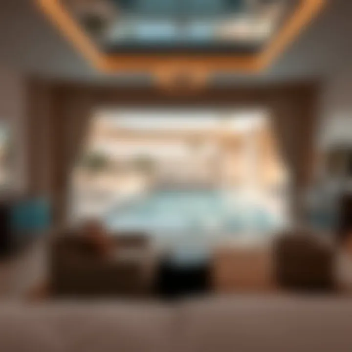 Elegant interior design of a hotel suite featuring a private pool