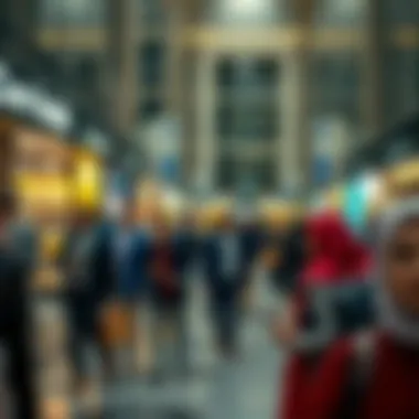 Real Estate Market Dynamics in Dubai A busy real estate market scene highlighting buyers and agents in action