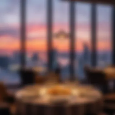 Elegant dining setup with stunning city views