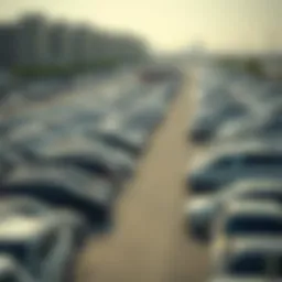 Scenic view of a Dubai parking lot filled with cars