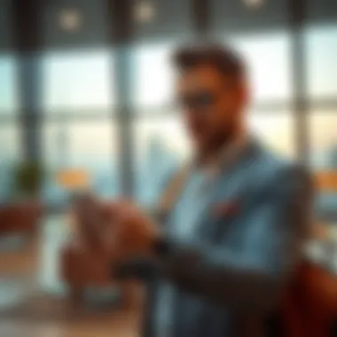 Business traveler using technology to book hotel in Dubai