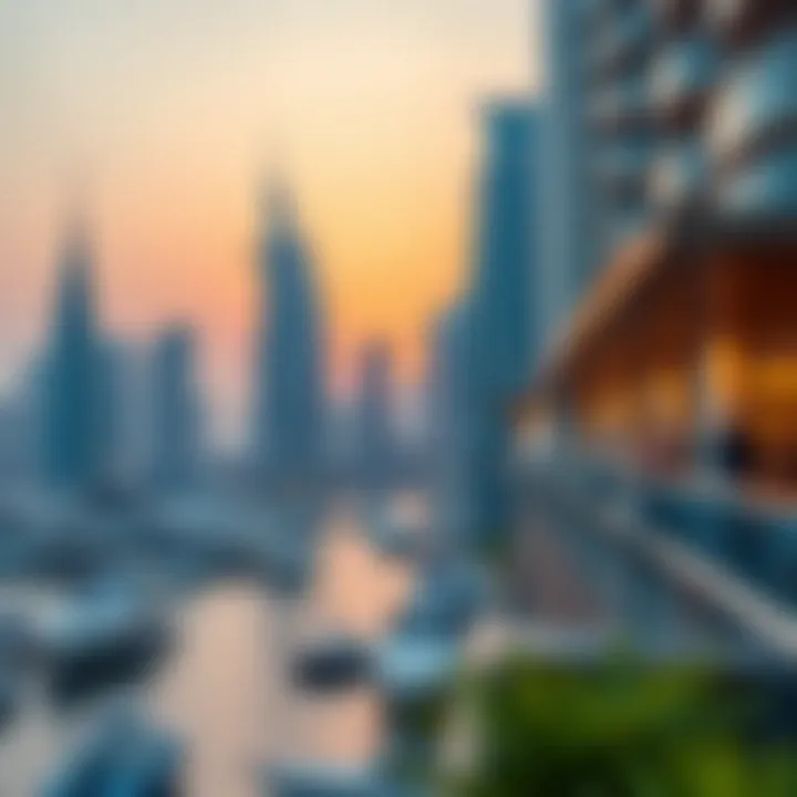 Breathtaking view of Dubai Marina during sunset with vibrant colors