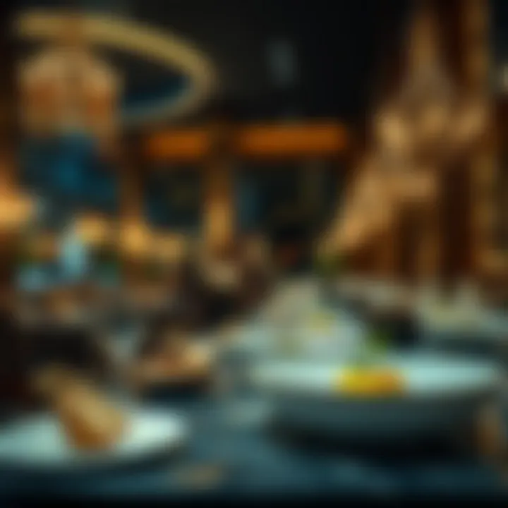 Elegant restaurant setting with exquisite dishes and ambient lighting