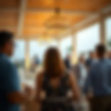 Community gathering at Jumeirah Islands Pavilion highlighting social interaction