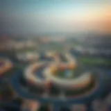 Aerial view of Jumeirah Village Circle showcasing community layout