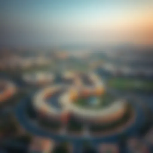 Aerial view of Jumeirah Village Circle showcasing community layout