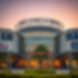 A stunning exterior view of JVC Circle Mall showcasing its architectural design