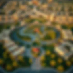Aerial view of Jumeirah Village Circle showcasing its layout and greenery
