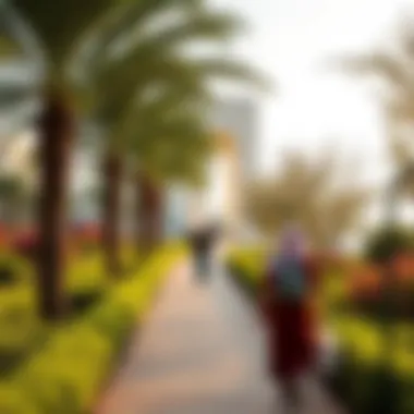 Visitors Exploring Khalifa A Pathway Garden Visitors enjoying the serene pathways of Khalifa A Pathway Garden