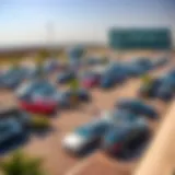 A panoramic view of a busy parking lot in Dubai showcasing monthly parking spaces