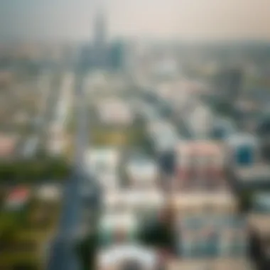 Aerial view of different neighborhoods in Dubai with iconic skyline