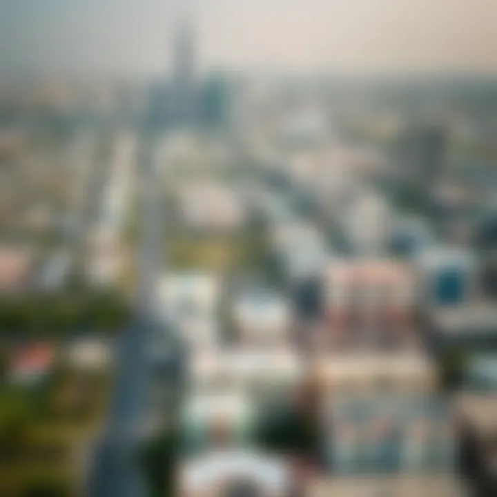 Aerial view of different neighborhoods in Dubai with iconic skyline
