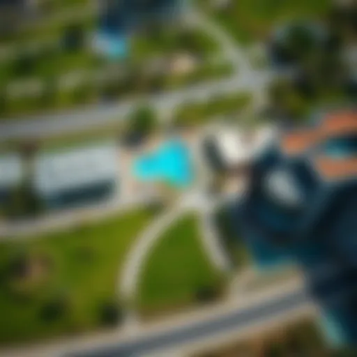 Aerial view of Nad Al Shiba Gardens showcasing lush greenery and modern architecture