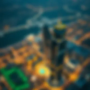 Aerial view of Business Bay highlighting Ontario Tower's strategic location