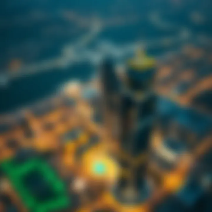 Aerial view of Business Bay highlighting Ontario Tower's strategic location