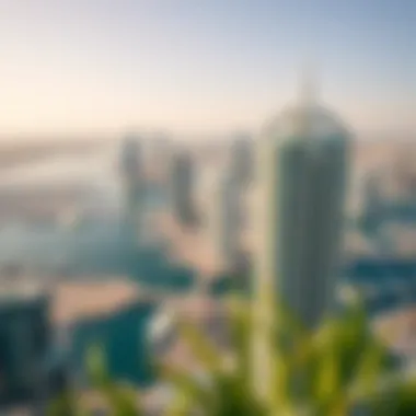 Panoramic view of Dubai marina from the tower's terrace