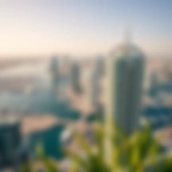 Panoramic view of Dubai marina from the tower's terrace