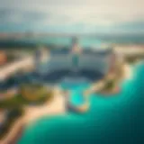 Aerial view of Raffles Hotel, Palm Jumeirah showcasing its unique architecture