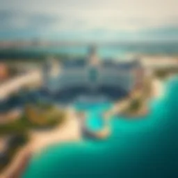 Aerial view of Raffles Hotel, Palm Jumeirah showcasing its unique architecture