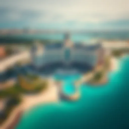 Aerial view of Raffles Hotel, Palm Jumeirah showcasing its unique architecture