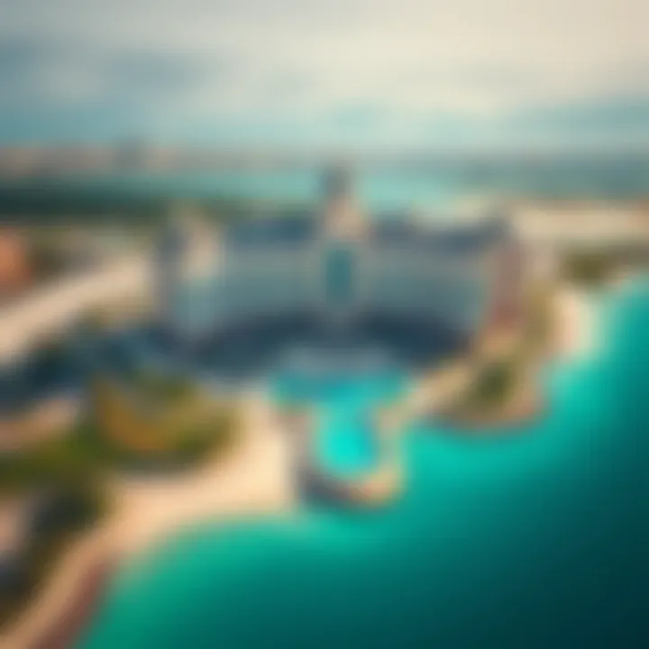 Aerial view of Raffles Hotel, Palm Jumeirah showcasing its unique architecture