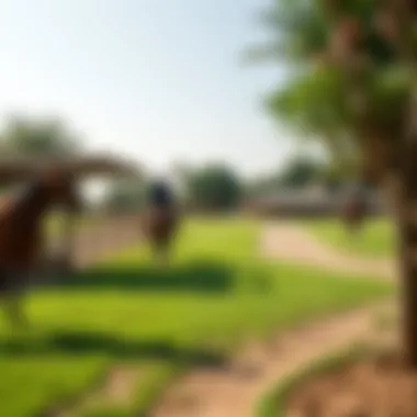 Lush Training Grounds in Dubai Ranches A lush horse training area within a Dubai ranch highlighting its natural surroundings