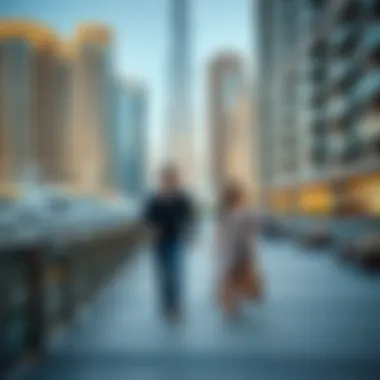 Strolling Through the Lively Dubai Marina Couple exploring the vibrant Dubai Marina