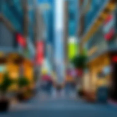 A vibrant commercial area on Sheikh Zayed Street with shops and cafes