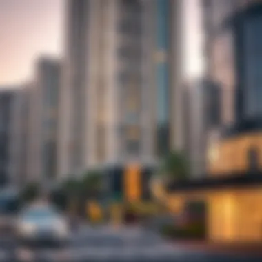 A close-up of a luxury residential development along Sheikh Zayed Street