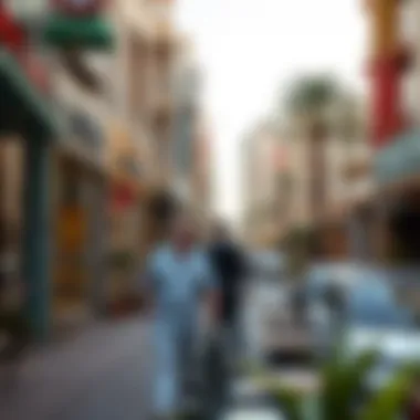 A vibrant street scene in South Heights with shops and cafes