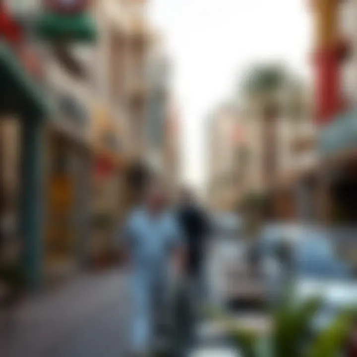 A vibrant street scene in South Heights with shops and cafes