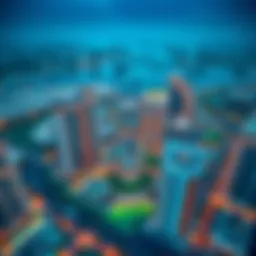 Aerial view of Lana Business Bay showcasing its unique architectural design.