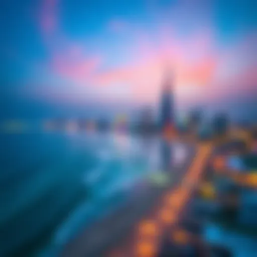 Aerial view of Dubai's vibrant beach with city skyline