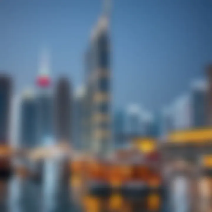 Night view of Dubai Marina illuminated with skyscrapers