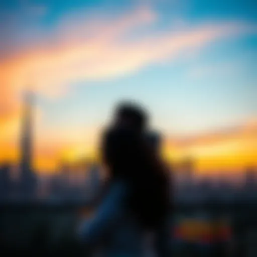 A stunning sunset view over the Dubai skyline, perfect for couples.