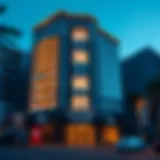 Stunning facade of the Blue Diamond Building at dusk