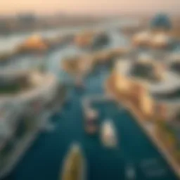 Aerial view of Dubai's vibrant canal system showcasing luxury residences