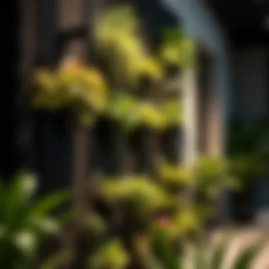 A modern urban vertical garden showcasing a variety of plants.