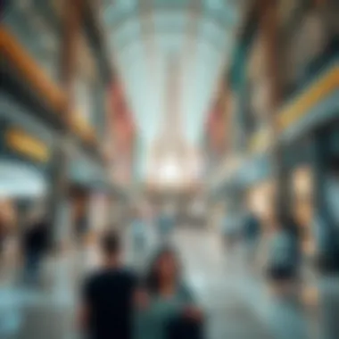Vibrant shopping environment in a waterfront mall