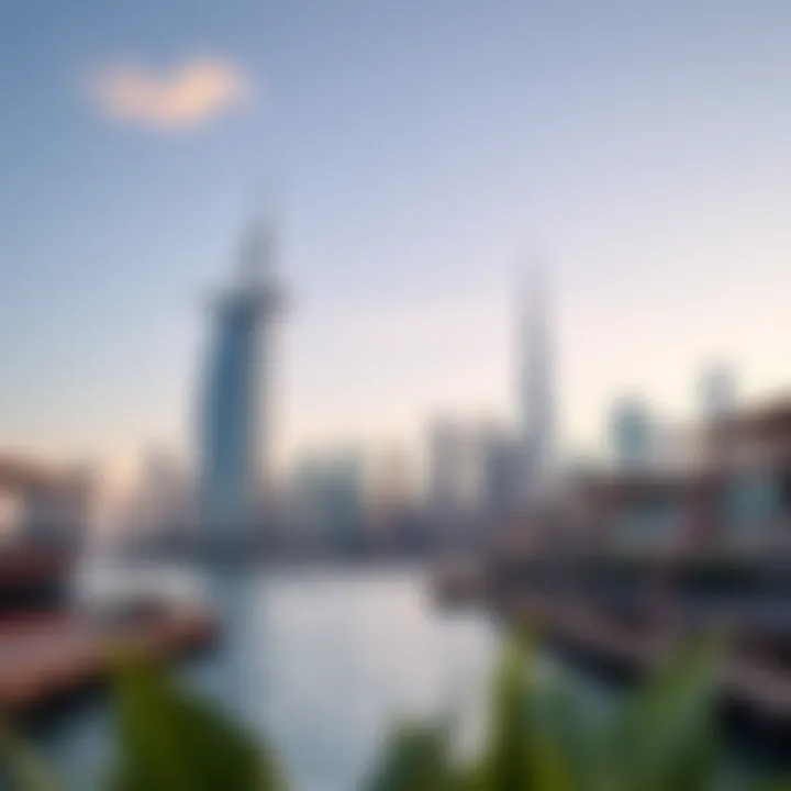 Breathtaking view of Dubai skyline from a waterfront mall