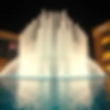 Nighttime Fountain Spectacle at Dubai Mall Illuminated fountain display near Dubai Mall at night
