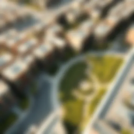 Aerial view of the Green Community in Dubai showcasing lush greenery and sustainable architecture
