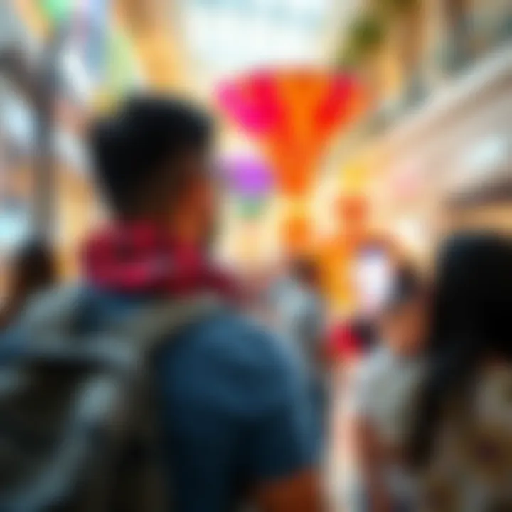 Visitor Engagement at Dubai Mall A vibrant depiction of visitors engaging with various attractions