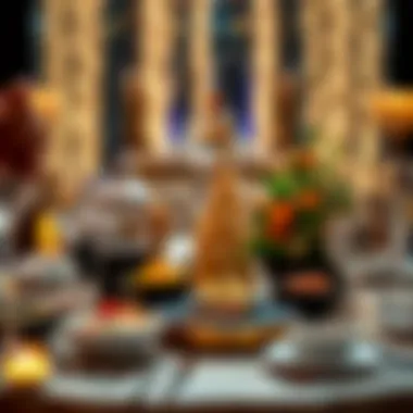 A lavish dining setup showcasing gourmet dishes for New Year festivities