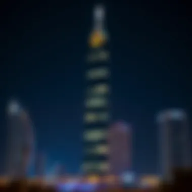 Nopoli Tower at Night Nopoli Tower illuminated at night against the Dubai skyline