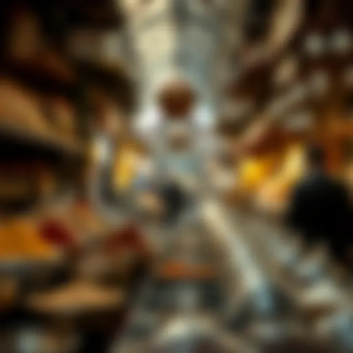 A bustling scene with spices and aromas in a traditional market